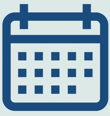 Blue calendar icon with day grid, used to indicate scheduling or appointments.