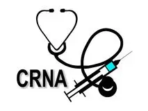 Letters CRNA next to a stethoscope and syringe, representing nurse anesthetists’ role in patient care.