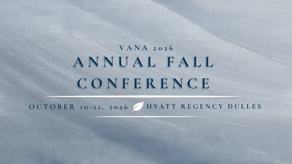 VANA 2026 Annual Fall Conference, October 10–11 at Hyatt Regency Dulles; small leaf icon separates date and location.